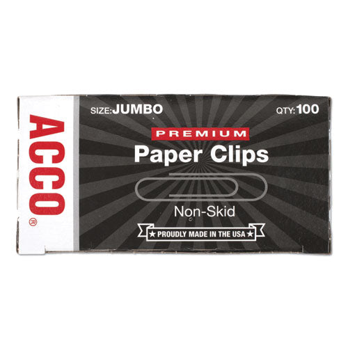 Image of ACCO Premium Heavy-Gauge Wire Paper Clips, Jumbo, Nonskid, Silver, 100 Clips/Box, 10 Boxes/Pack