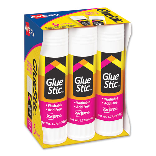 Image of Avery® Permanent Glue Stic Value Pack, 1.27 Oz, Applies White, Dries Clear, 6/pack