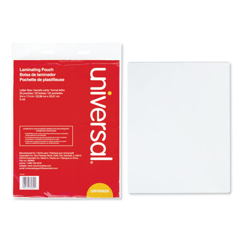 Image of Universal® Laminating Pouches, 3 Mil, 9" X 11.5", Gloss Clear, 25/pack