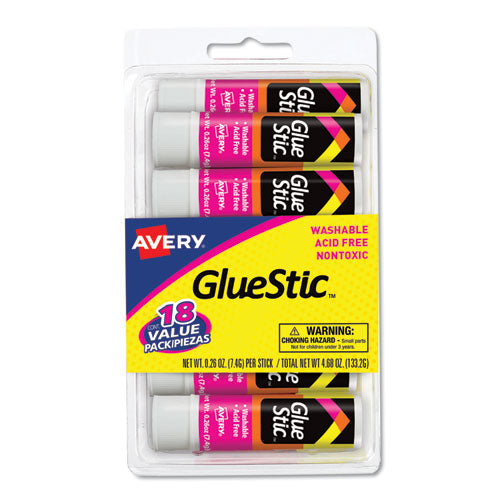 Image of Avery® Permanent Glue Stic Value Pack, 0.26 Oz, Applies White, Dries Clear, 18/pack