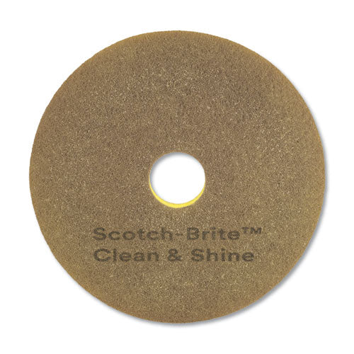 Image of Scotch-Brite Clean And Shine Pad, 17" Diameter, Brown/yellow, 5/carton