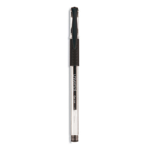 Image of Universal Comfort Grip Gel Pen, Stick, Fine 0.5 mm, Black Ink, Clear/Black Barrel, Dozen
