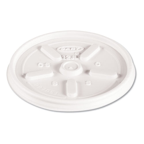 Image of Dart® Plastic Lids for Foam Cups, Bowls and Containers, Vented, Fits 6 oz to 14 oz, White, 100/Pack, 10 Packs/Carton