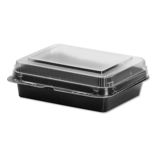 Image of SOLO® Creative Carryouts Hinged Plastic Hot Deli Boxes, Medium Snack Box, 18 Oz, 6.22 X 5.9 X 2.1, Black/clear, 200/carton
