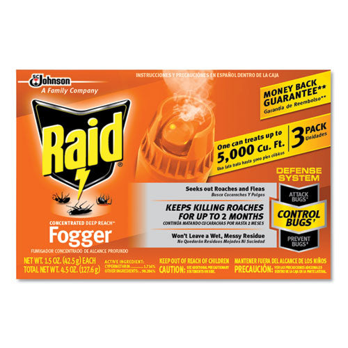 Image of Raid® Concentrated Deep Reach Fogger, 1.5 oz Aerosol Spray, 3/Pack, 12 Packs/Carton
