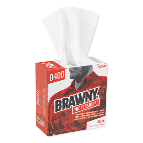 Image of Brawny® Professional Medium Duty Premium DRC Wipers, 1-Ply, 9.25 x 16.3, Unscented, White, 90 Wipes/Box, 10 Boxes/Carton