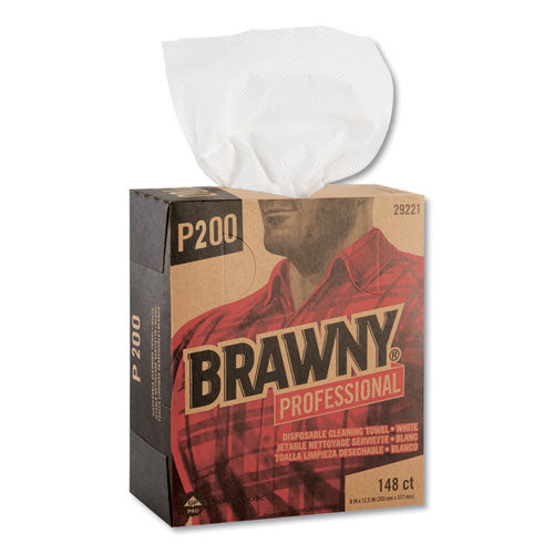 Image of Brawny® Professional Light Duty Paper Wipers, 2-Ply, 8 x 12.5, White, 148/Box, 20 Boxes/Carton