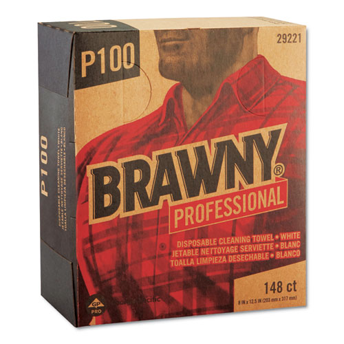 Image of Brawny® Professional Light Duty Paper Wipers, 2-Ply, 8 x 12.5, White, 148/Box, 20 Boxes/Carton