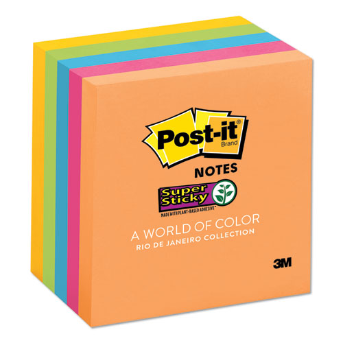 Image of Post-it® Notes Super Sticky Pads in Energy Boost Collection Colors, 3" x 3", 90 Sheets/Pad, 5 Pads/Pack