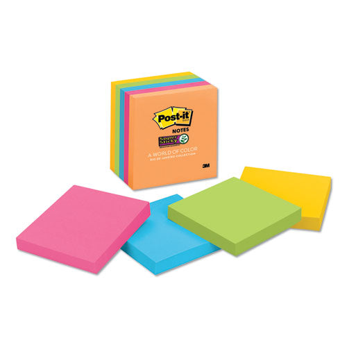 Image of Post-it® Notes Super Sticky Pads in Energy Boost Collection Colors, 3" x 3", 90 Sheets/Pad, 5 Pads/Pack
