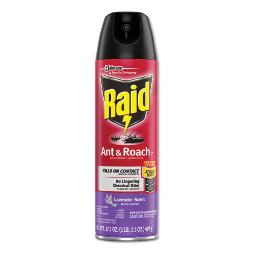 Image of Raid® Ant and Roach Killer, 17.5 oz Aerosol Spray, Lavender, 12/Carton