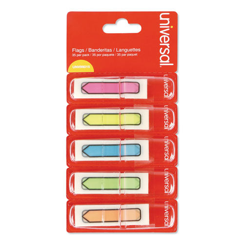 Image of Universal® Deluxe Pop-Up Page Flags, 0.5 x 1.75, Five Assorted Colors, 35 Flags/Dispenser, 5 Dispensers/Pack