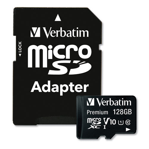 Image of Verbatim® 128gb Premium Microsdxc Memory Card With Adapter, Uhs-I V10 U1 Class 10, Up To 90mb/s Read Speed