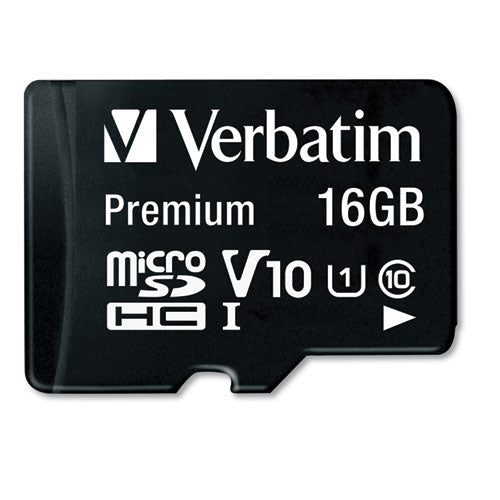 Image of Verbatim® 16gb Premium Microsdhc Memory Card With Adapter, Uhs-I V10 U1 Class 10, Up To 80mb/s Read Speed