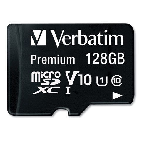 Image of Verbatim® 128gb Premium Microsdxc Memory Card With Adapter, Uhs-I V10 U1 Class 10, Up To 90mb/s Read Speed