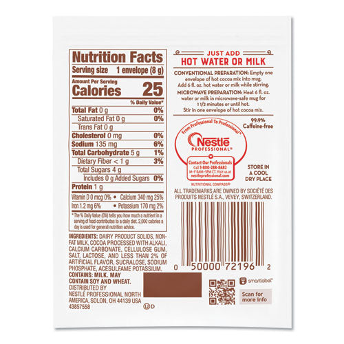 Image of Nestle® No-Sugar-Added Hot Cocoa Mix Envelopes, Rich Chocolate, 0.28 Oz Packet, 30/box