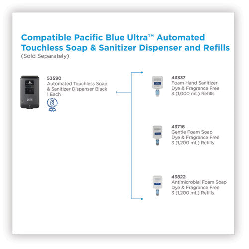 Image of Georgia Pacific® Professional Pacific Blue Ultra Automated Touchless Soap/sanitizer Dispenser, 1,000 Ml, 6.54 X 11.72 X 4, Black