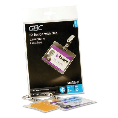 Image of GBC® Selfseal Self-Adhesive Laminating Pouches And Single-Sided Sheets, 8 Mil, 4.13" X 2.94", Gloss Clear, 10/pack