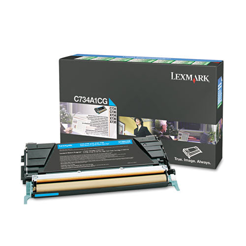 Image of Lexmark C734a1cg Return Program Toner, 6,000 Page-Yield, Cyan