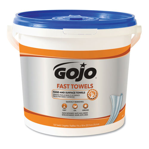 Image of GOJO® FAST TOWELS Hand Cleaning Towels, 9 x 10, Fresh Citrus, Blue, 225/Bucket, 2 Buckets/Carton