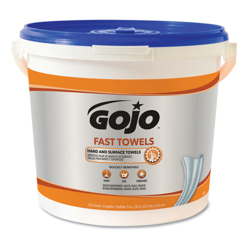 Image of GOJO® FAST TOWELS Hand Cleaning Towels, Cloth, 9 x 10, Fresh Citrus, Blue, 225/Bucket