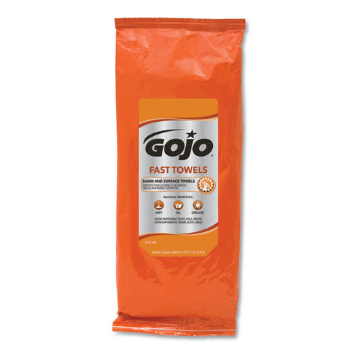 Image of GOJO® FAST TOWELS Hand Cleaning Towels, 2-Ply, 7.75 x 11, Fresh Citrus, Blue, 60/Pack, 6 Packs/Carton