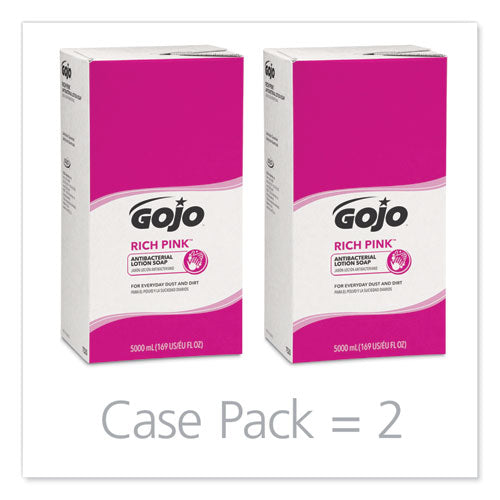 Image of GOJO® RICH PINK Antibacterial Lotion Soap Refill, Floral Scent, 5,000 mL, 2/Carton
