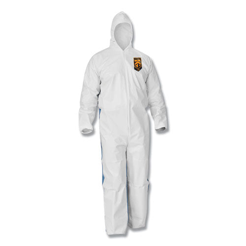 Image of KleenGuard A35 Liquid And Particle Protection Coveralls, Zipper Front, Hooded, Elastic Wrists And Ankles, Large, White, 25/carton