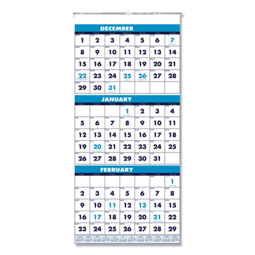 Image of House of Doolittle Recycled Three-Month Format Wall Calendar, Vertical Orientation, 12.25 x 26, White Sheets, 14-Month: Dec 2024 to Jan 2026