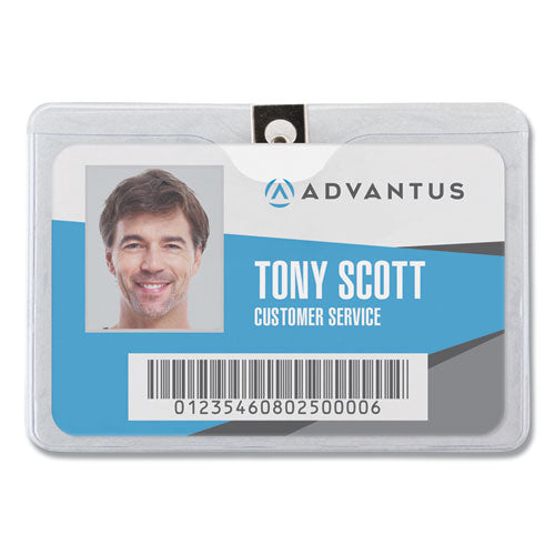 Image of Advantus ID Badge Holders with Clip, Horizontal, Clear 4.13" x 3.38" Holder, 3.75" x 2.75" Insert, 50/Pack