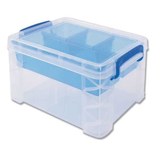 Image of Advantus Super Stacker Divided Storage Box, 5 Sections, 7.5" X 10.13" X 6.5", Clear/blue