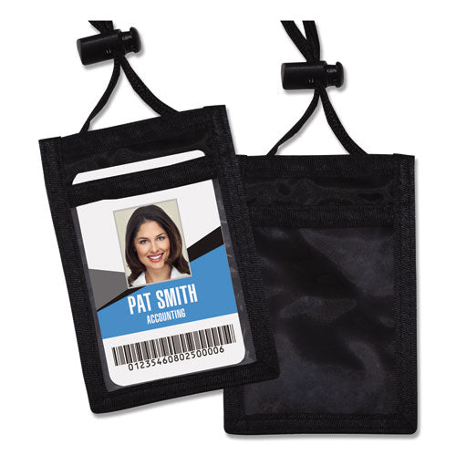 Image of Advantus ID Badge Holders with Convention Neck Pouch, Vertical, Black/Clear 3.25" x 5" Holder, 2.38" x 3.5" Insert, 48" Cord, 12/Pack