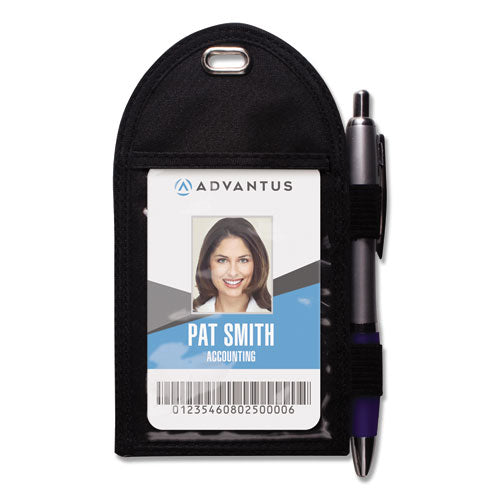 Image of Advantus Badge Holder with Pen Loop, Vertical, Black 3.25" x 6" Holder, 2.75" x 3.5" Insert, 12/Box