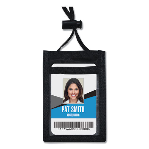 Image of Advantus ID Badge Holders with Convention Neck Pouch, Vertical, Black/Clear 3.25" x 5" Holder, 2.38" x 3.5" Insert, 48" Cord, 12/Pack