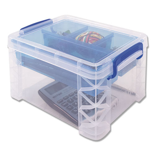 Image of Advantus Super Stacker Divided Storage Box, 5 Sections, 7.5" X 10.13" X 6.5", Clear/blue
