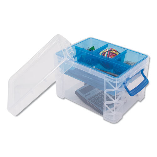 Image of Advantus Super Stacker Divided Storage Box, 5 Sections, 7.5" X 10.13" X 6.5", Clear/blue