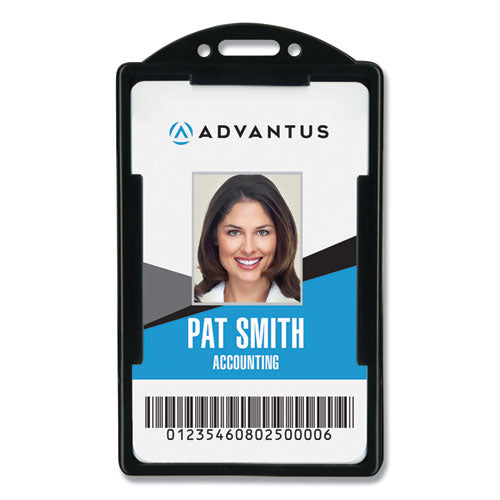 Image of Advantus ID Card Holders, Vertical, Black 2.38" x 3.68" Holder, 2.13" x 3.38" Insert, 25/Pack