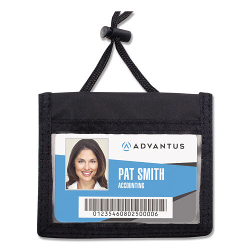 Image of Advantus ID Badge Holders with Convention Neck Pouch, Horizontal, Black/Clear 5" x 4.25" Holder, 2.75" x 4" Insert, 48" Cord, 12/Pack