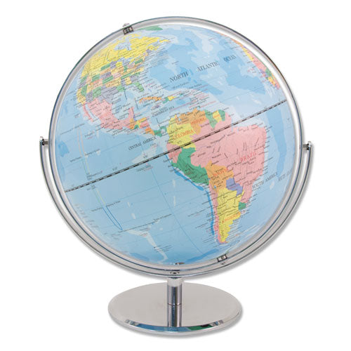 Image of Advantus 12-Inch Globe with Blue Oceans, Silver-Toned Metal Desktop Base, Full-Meridian