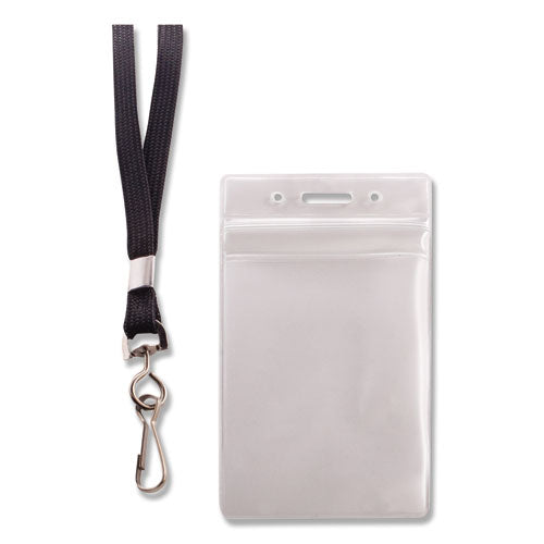 Image of Advantus Resealable Badge Holders Combo Pack, 36" Lanyard, Vertical, Transparent Frost 3.68" x 5" Holder, 2.38" x 3.75" Insert, 20/PK