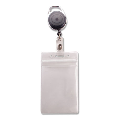 Image of Advantus Resealable Badge Holder Combo Pack with Badge Reel, 30" Cord, Vertical, Frost 2.68" x 5" Holder, 2.38" x 3.75" Insert, 10/PK