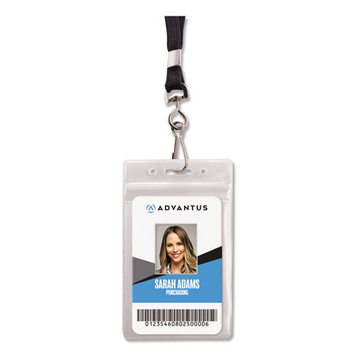 Image of Advantus Resealable Badge Holders Combo Pack, 36" Lanyard, Vertical, Transparent Frost 3.68" x 5" Holder, 2.38" x 3.75" Insert, 20/PK