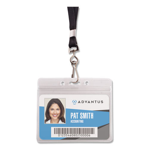 Image of Advantus Resealable Badge Holders Combo Pack with 36" Lanyard, Horizontal, Frost 4.13" x 3.75" Holder, 3.88" x 2.63" Insert, 20/Pack