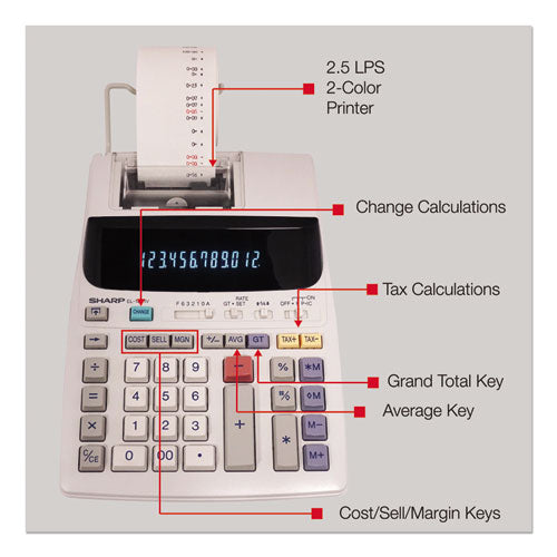 Image of Sharp® El-1801v Two-Color Printing Calculator, Black/red Print, 2.1 Lines/sec