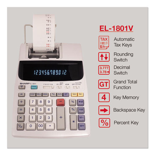 Image of Sharp® El-1801v Two-Color Printing Calculator, Black/red Print, 2.1 Lines/sec
