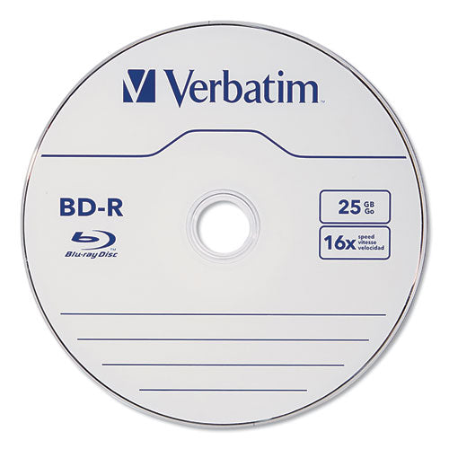 Image of Verbatim® Bd-R Blu-Ray Disc, 25 Gb, 16x, White, 25/pack
