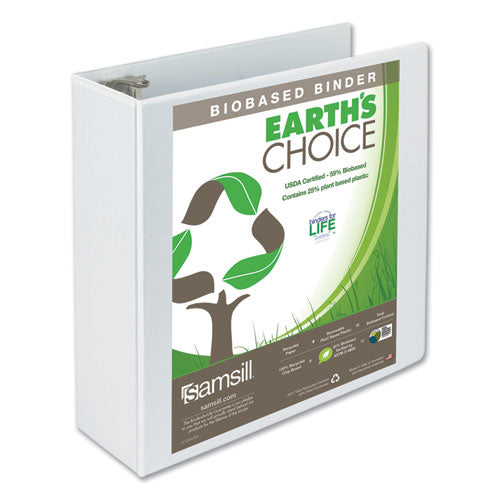 Image of Samsill® Earth's Choice Plant-Based Round Ring View Binder, 3 Rings, 4" Capacity, 11 x 8.5, White