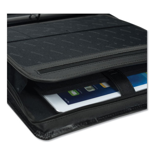 Image of Samsill® Leather Multi-Ring Zippered Portfolio, Two-Part, 1" Cap, 11 X 13 1/2, Black