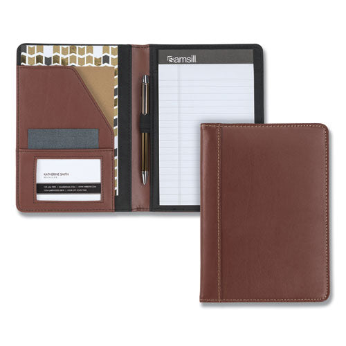 Image of Samsill® Contrast Stitch Leather Padfolio, 6.25w x 8.75h, Open Style, Brown