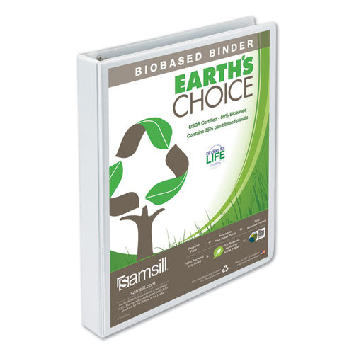 Image of Samsill® Earth's Choice Plant-Based Round Ring View Binder, 3 Rings, 1" Capacity, 11 x 8.5, White